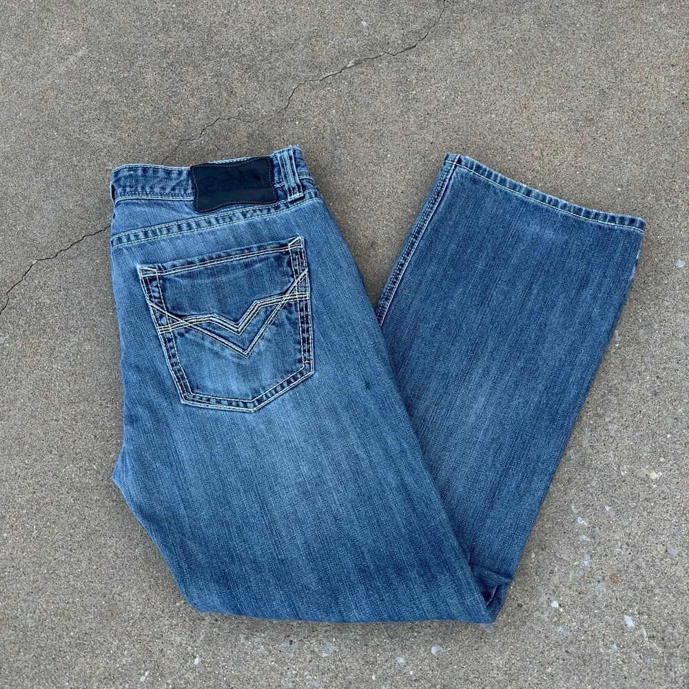 Rock & Roll Pistol Straight‎ Regular Jeans Men's 38x32 Thick Stitch Cowboy Denim